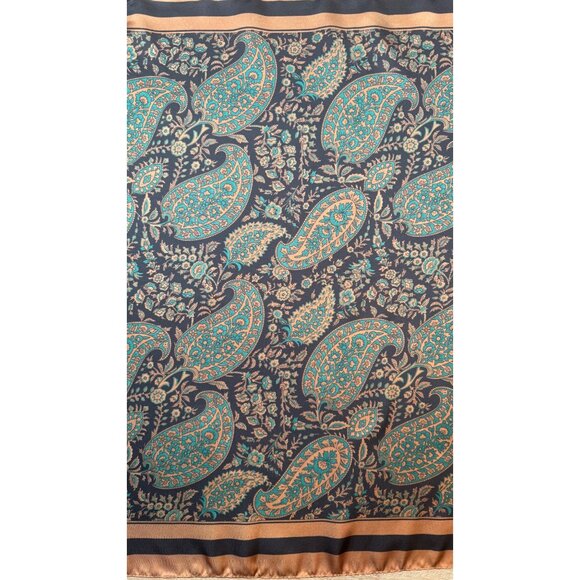 2/$30 NEW Coffee Mocha Green Print Abstract Paisley Printed Silky Fashion Scarf - Picture 6 of 8